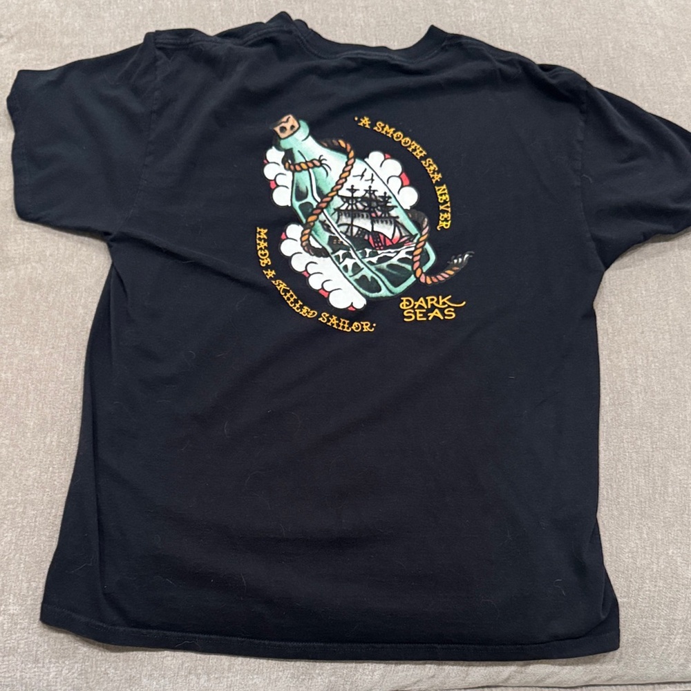 Black Short Sleeve Graphic Tee with Nautical Bottle Design